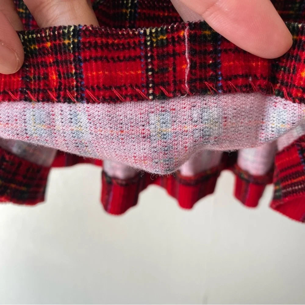 Vintage Samara Plaid Flannel Embroidered Floral Dress & Peter Pan Collar Top Set
